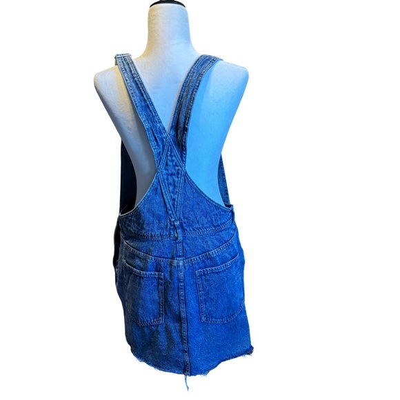 H&M Blue Denim Overall Dress raw edge hem, size 12, EUC - Picture 2 of 5